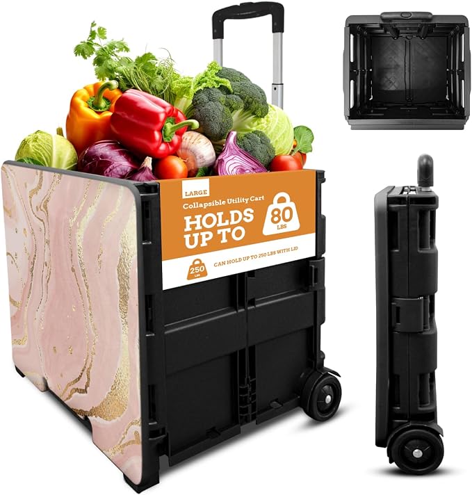 Inspired Living Collapsible Ultra-Slim Pack-N-Roll, 2 Wheel Utility Cart w/Lid by Inspired+Living