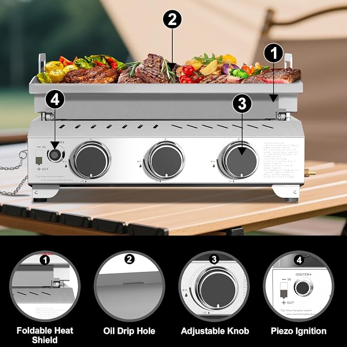 R.W.FLAME 3 Burner Tabletop Propane Griddle, 000 BTU Flat Top Grill - Image 7