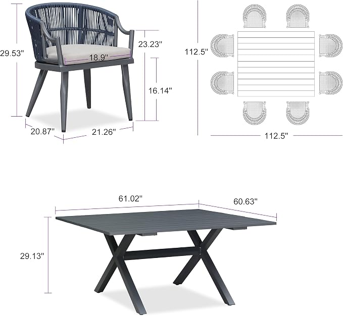 PURPLE LEAF Outdoor Dining Set for 8 - Image 2