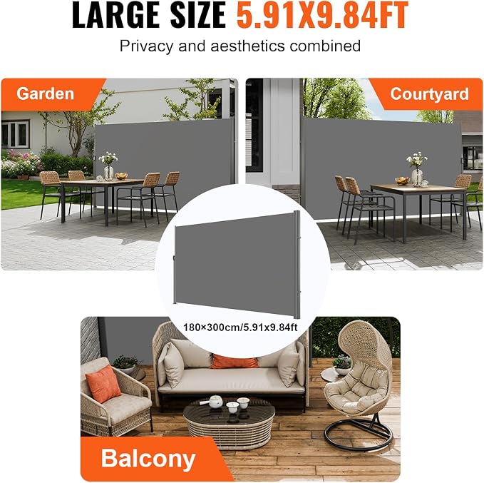 VEVOR Retractable Side Awning, UV 50 71''x118'' Full Aluminum Rust-Proof - Image 6