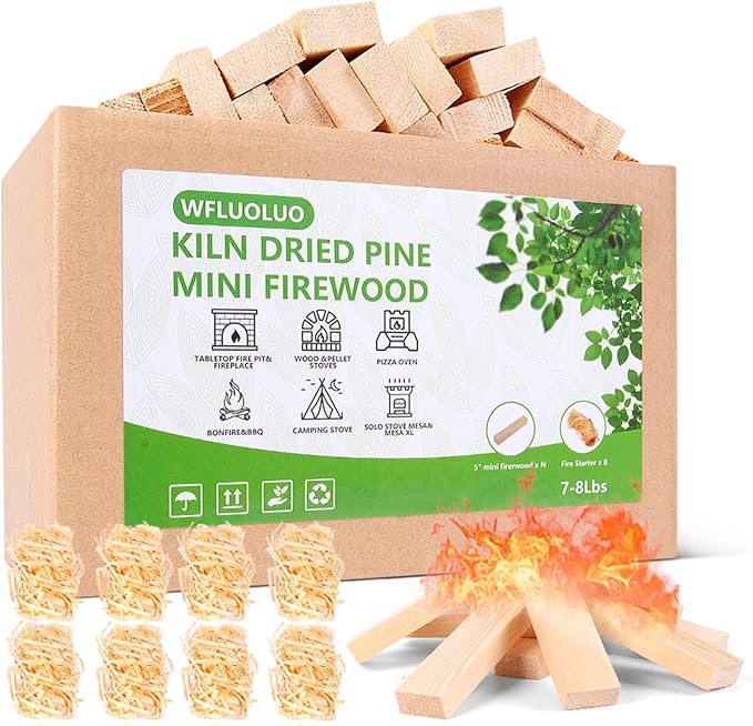 Mini Firewood with 8PCS Fire Starters 5'' Lengths Pine Kiln Dried Fire Sticks by WFLUOLUOMINIFIREWOOD
