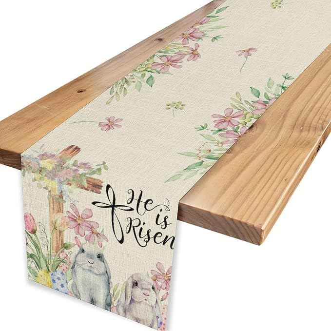 Easter Bunny Rabbits Table Runner, Boho Floral Cross Rabbits Easter Eggs Spring - Image 6