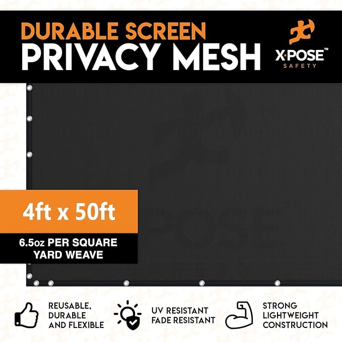 Xpose Safety Privacy Fence Screen 5’ x 50’ – Heavy Duty Black Mesh - Image 4