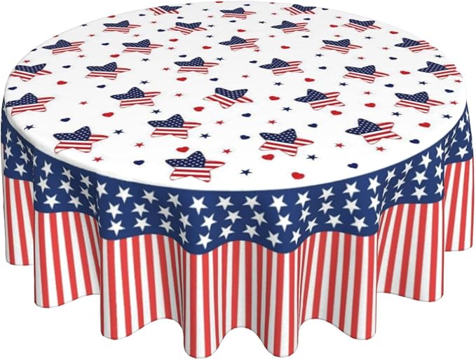 American Flag Round Tablecloth 4th of July American Flag 60 Inch Waterproof - Image 2