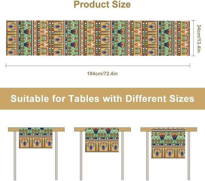 Egyptian Print Table Runner, Egyptian Ornament Scarab Flower Abstract Design - Image 7