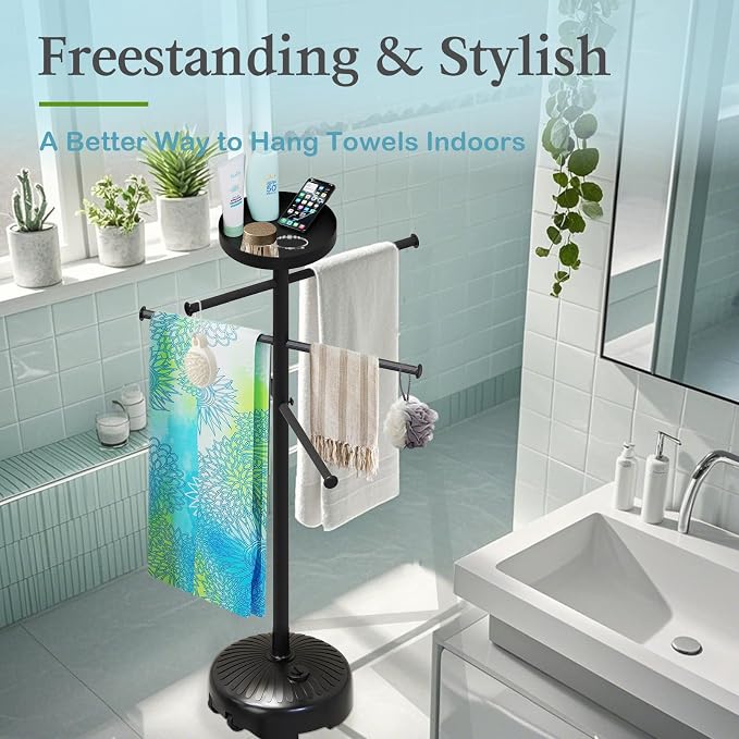 Pool Towel Rack Outdoor with Built-in Tray – Adjustable, Heavy-Duty Towel Racks - Image 7