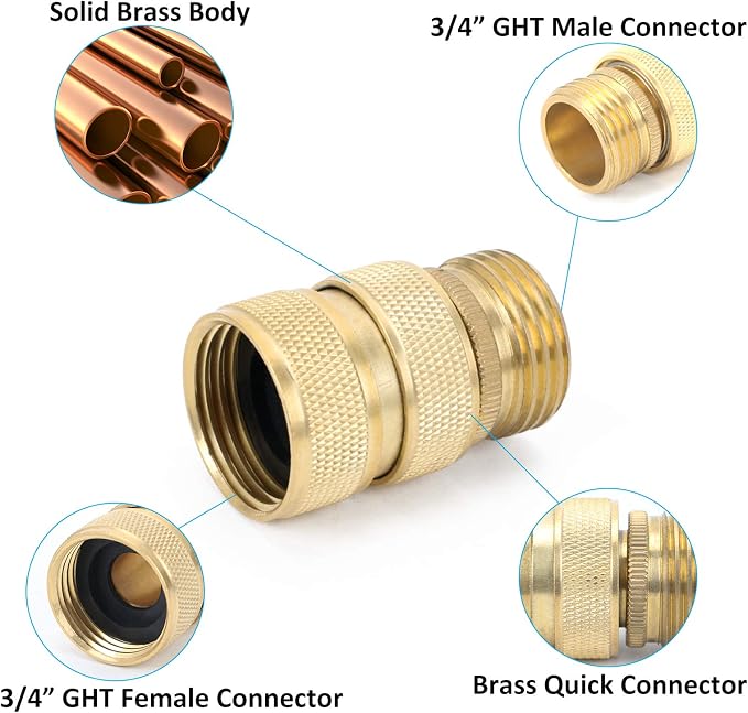 STYDDI Brass Full Flow Garden Hose Quick Release Connect Adaptor Fitting - Image 3