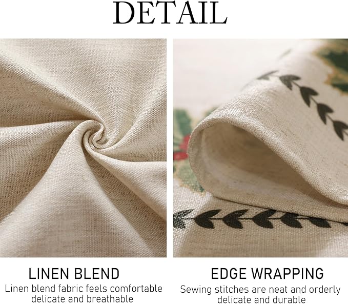 ISAENNE Designer Christmas Linen Long Tablecloth Rectangle, Light Beige Western - Image 6