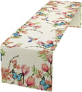 Spring Flower Table Runner, Seasonal Rustic Garden Flowers Bird Butterfly Print by JanJCurt
