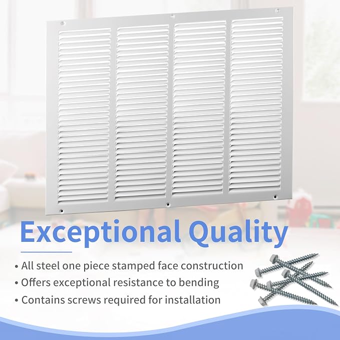 20"W x 16"H Steel Return Air Grille, Air Return Vent Cover - Image 2