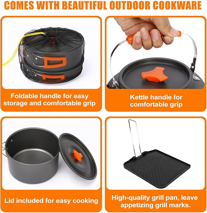 Hisencn Camping Stove, 2 Burner Propane Stove, 20000 BTU/h Camping Cooking set - Image 9