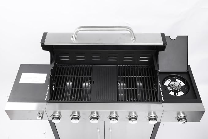 6-Burner Gas Grill with Side Burner, 65850 BTU Outdoor BBQ Grill, 620 sq in - Image 4