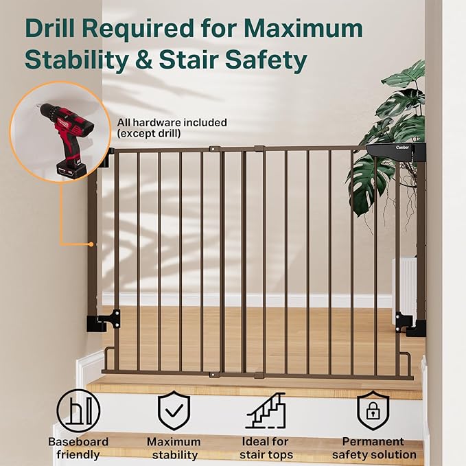 Cumbor 29.2–43" Baby Gate for Stairs, Wall-Mounted, Expandable No Bottom Bar - Image 5