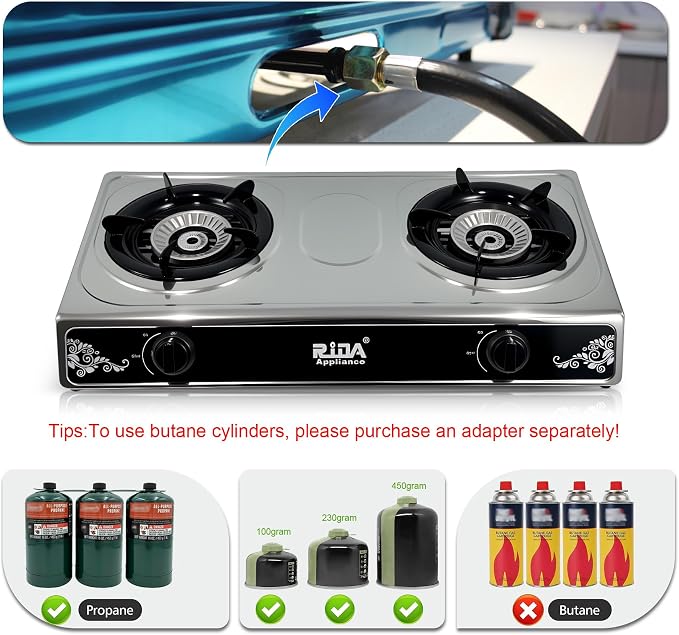 2 Burner Propane Gas Stove, Portable Stainless Steel Camping Stove - Image 6