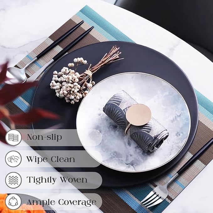 Set of 6 Colorful Striped Vinyl Placemats Heat-Resistant Washable Placemats - Image 2
