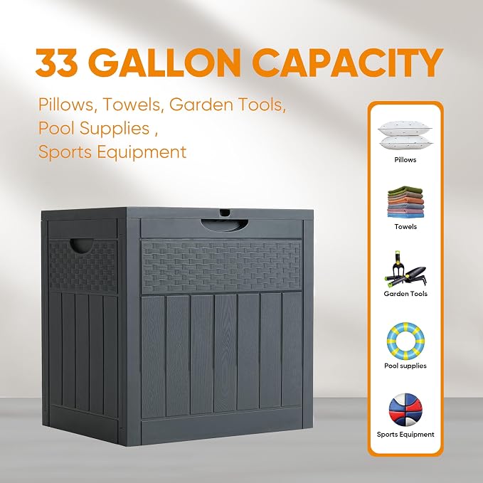 ZYJOYY 33 Gallon Resin Deck Box, Weatherproof Outdoor Storage Box - Image 3