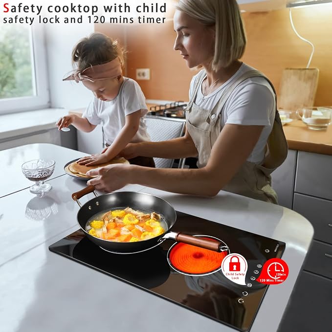 Noxton 2 Burner Electric Cooktop 12 Inch, Built-in Electric Radiant Ceramic - Image 2