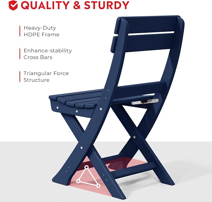 Costaelm Paradise 3-Piece Outdoor HDPE Folding Patio Bistro Table and Chairs - Image 4
