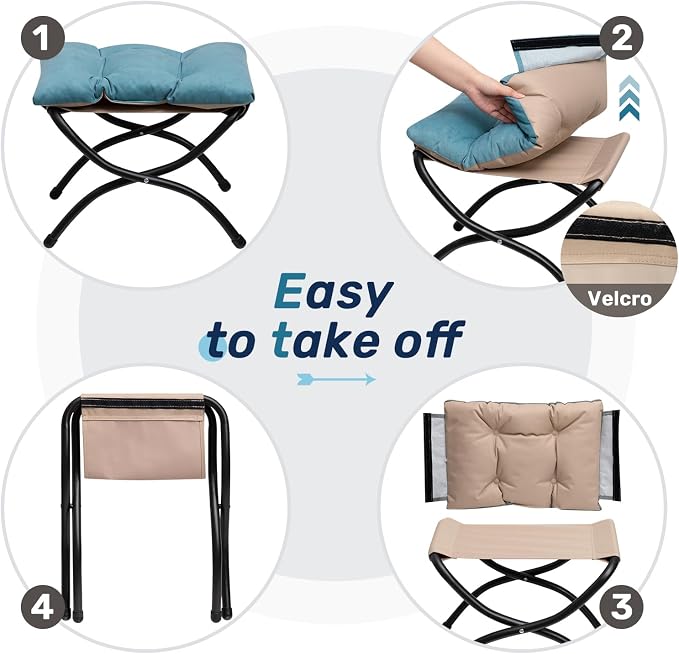 HollyHOME 15" Folding Footrest Stool, Upholstered Small Foldable Ottoman - Image 5