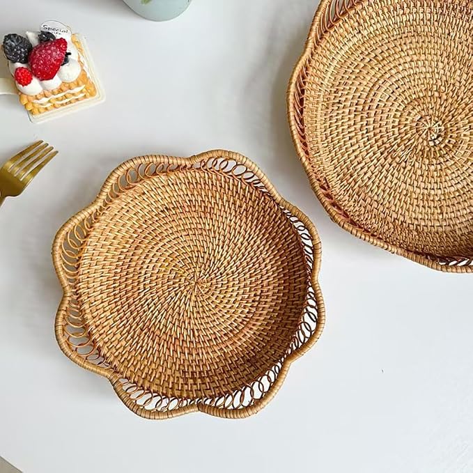 RT&BS Rattan Fruit Baskets for Serving, Handwoven Bread Basket, Christmas Food - Image 4