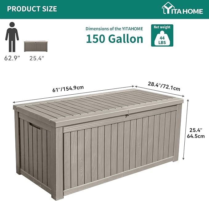 YITAHOME 150 Gallon Large Deck Box w/Divider, XL Waterproof Outdoor Storage - Image 6