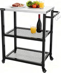 NUUK Grill Cart 16" x 24" Dining Prep Table 3-Shelf Kitchen Worktable Rolling by NUUK