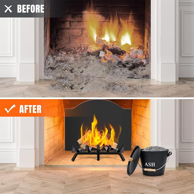 Mini Ash Bucket with Lid, Shovel and Broom, 1.5 Gallon Fireplace Metal Bucket - Image 2