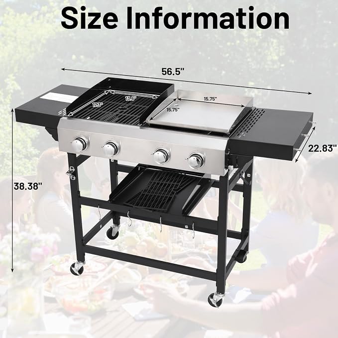 2 in 1 Propane Griddle Grill Combo 38200 BTU, 4-Burner Propane Gas BBQ Grill - Image 6