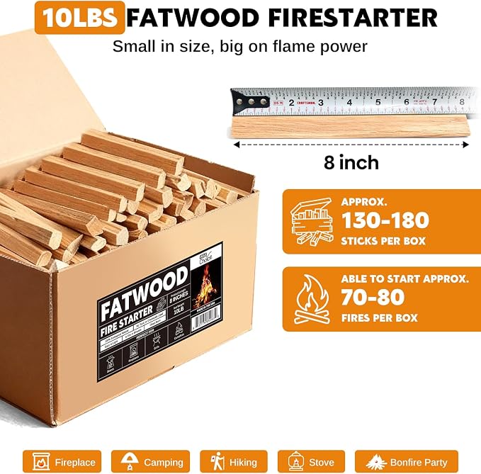 W&E Choice 10LB Fatwood Fire Starter Sticks, 130-180Pcs 100% Natural Dried Pine - Image 2