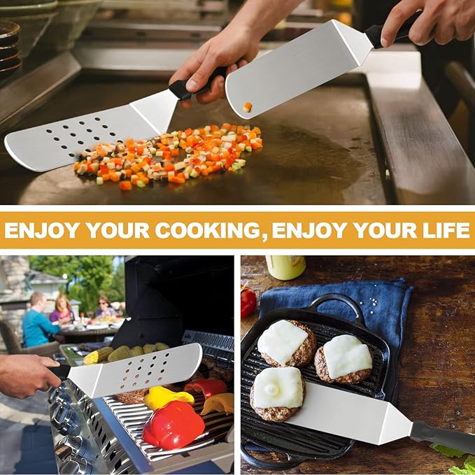 Barbecue Tool Set, 5 Piece Stainless Steel Griddle Tools with Black Handles