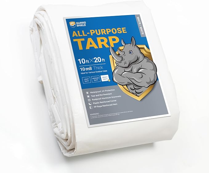 GUARD SHIELD Heavy Duty Tarp 10x20 Feet White Multi Purpose Thick Waterproof by GUARDSHIELD