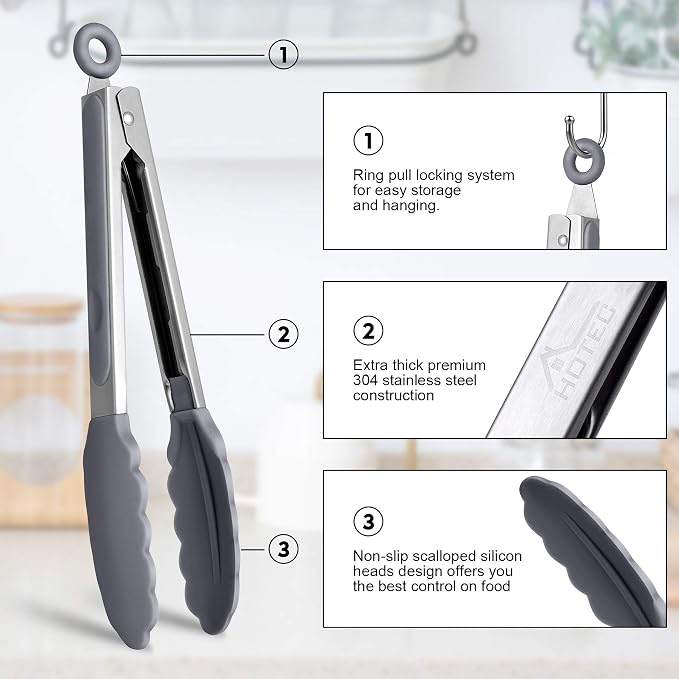 HOTEC Premium Stainless Steel Locking Kitchen Tongs - Image 4