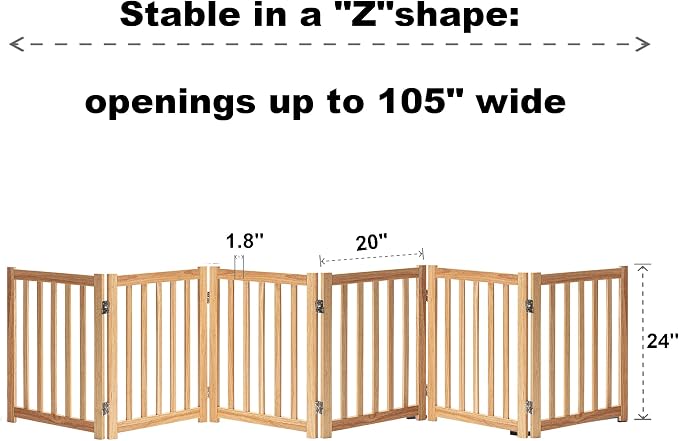 LZRS 6-Panel Extra-Wide Freestanding Wooden Dog Gate Indoor – 24”High Foldable - Image 3