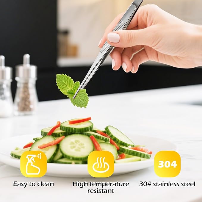 Tongs 10-Inch Stainless Steel Kitchen Tweezers with Serrated Tips