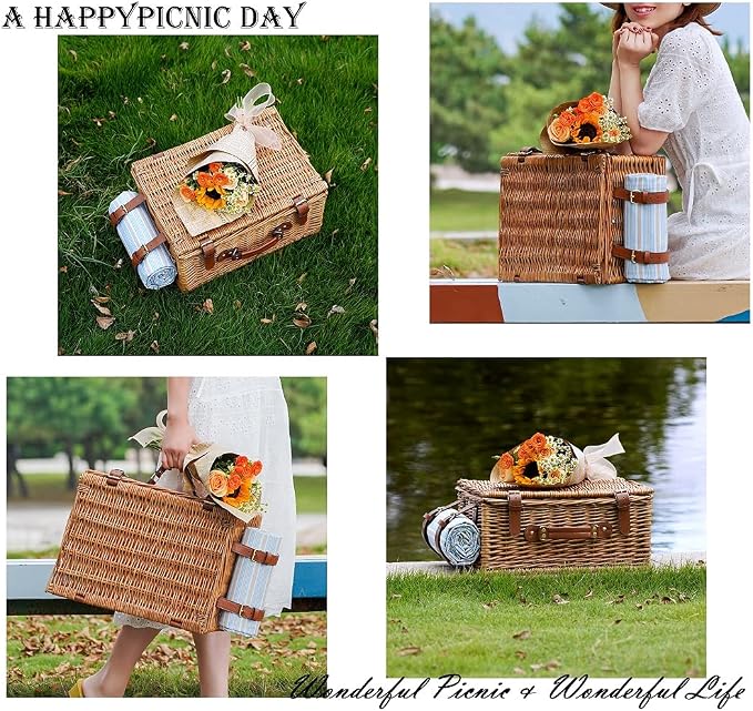 HappyPicnic Wicker Picnic Basket Set - Image 7
