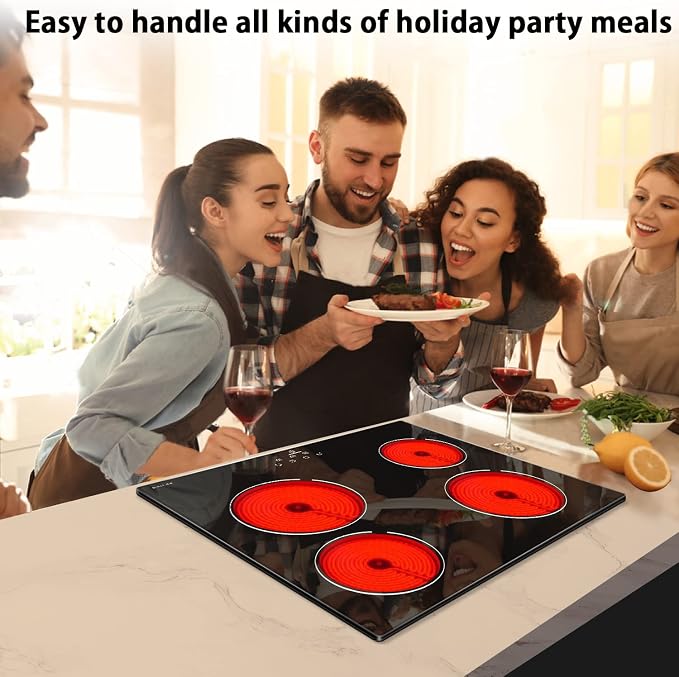 Noxton 24 Inch Electric Cooktop 4 Burners Electric Stove, Built-in Ceramic - Image 4