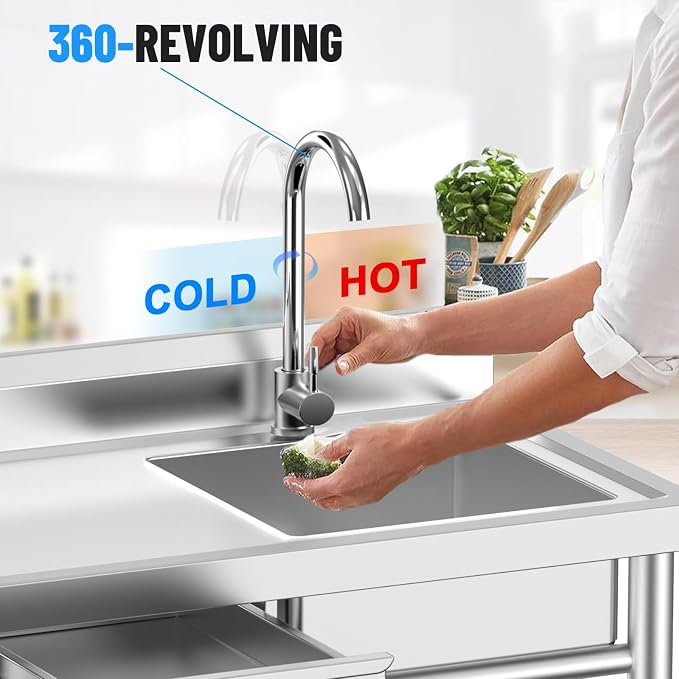 Utility Sink, Commercial Kitchen Stainless Steel Sink, 39.5'' Free Standing - Image 3