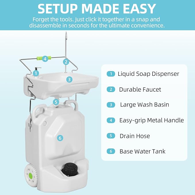 YITAMOTOR 38L Portable Camping Sink, Portable Hand Washing Station - Image 6
