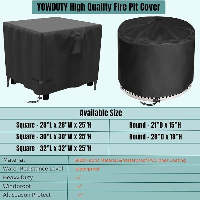Propane Fire Pit Cover Square 32 Inch, Waterproof Heavy Duty 600D Gas Fire Pit - Image 6