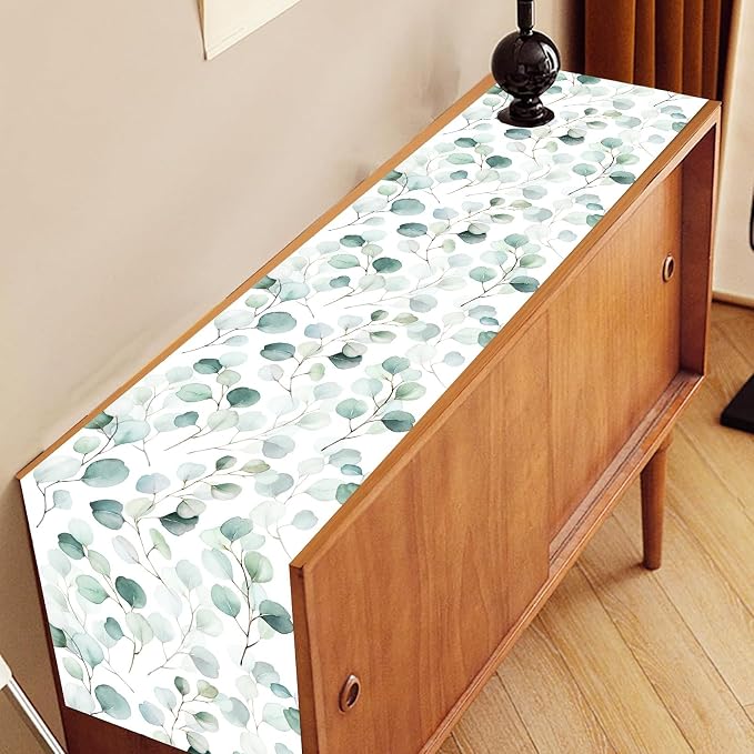 Green Eucalyptus Table Runner, Farmhouse Spring Summer Seasonal Plants Leaves - Image 3