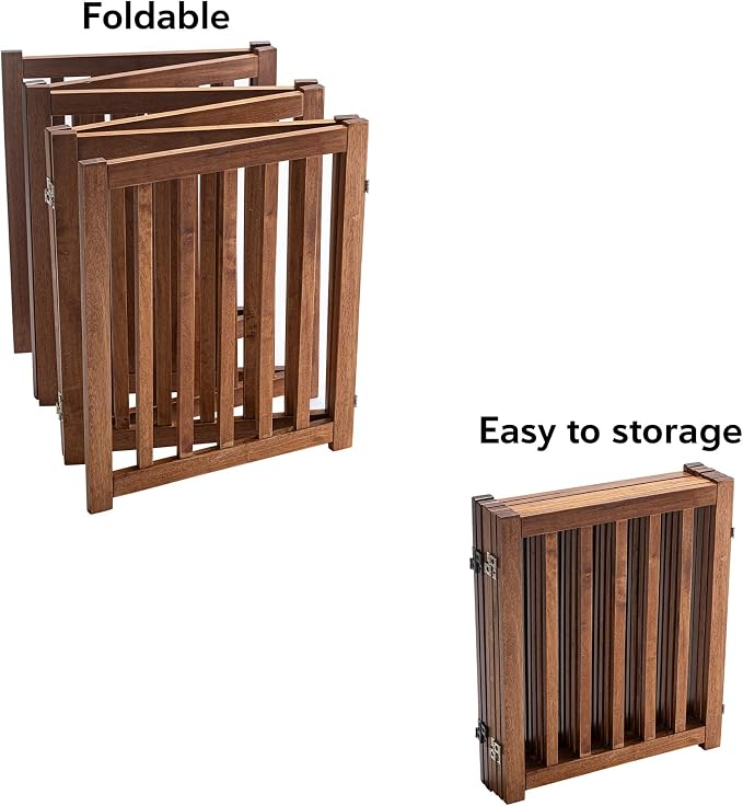 LZRS 6-Panel Extra-Wide Freestanding Wooden Dog Gate Indoor – 24”High Foldable - Image 4