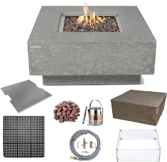 Elementi | Bundle Manhattan Gas Fire Pit Cast Concrete 36" Square Fire Table by AMSFireplaceInc