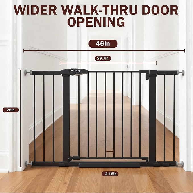 29.7-46" Extra Wide Baby Gate for Stairs, Pressure Mounted Dog Gate Indoor for - Image 3