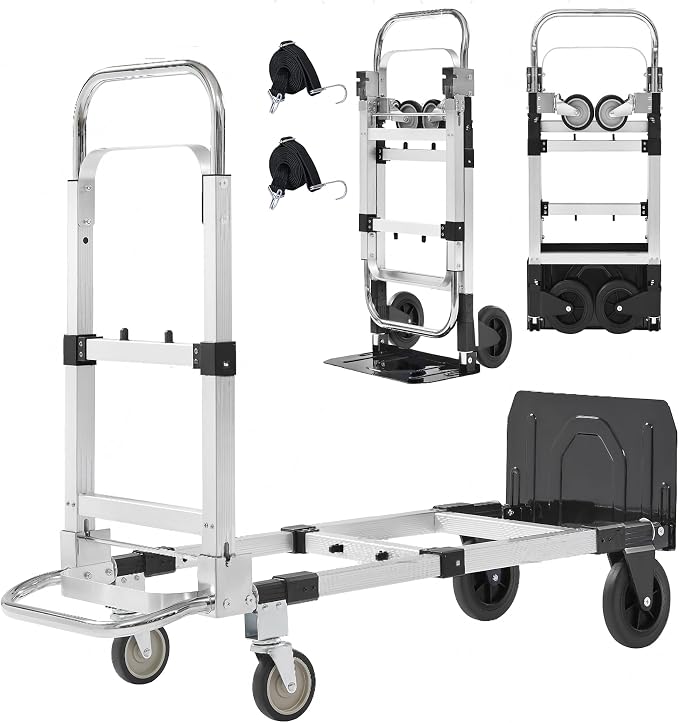 Upgraded 3 in 1 Aluminum Folding Hand Truck, 600lbs Capacity, Heavy Duty by ZROECWT