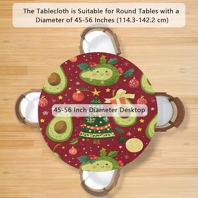 Christmas Tree Avocado Green Round Table Cloth Cover, Elastic Edge Waterproof - Image 2