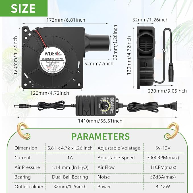 120mm x 32mm Small BBQ 12V Electric Blower Fan - Image 4