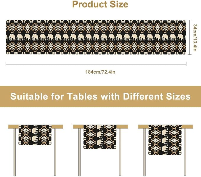 African Table Runner, African Art Elephants Geometric Tribal Ethnic Table Runner - Image 7