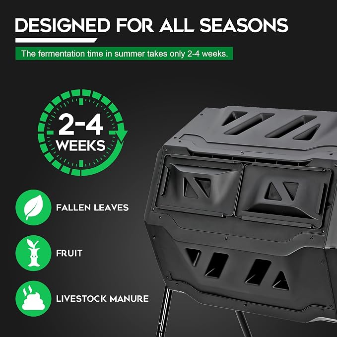 F2C Compost Bin Outdoor 43 Gallon Garden Dual Chamber Composter Bin - Image 7