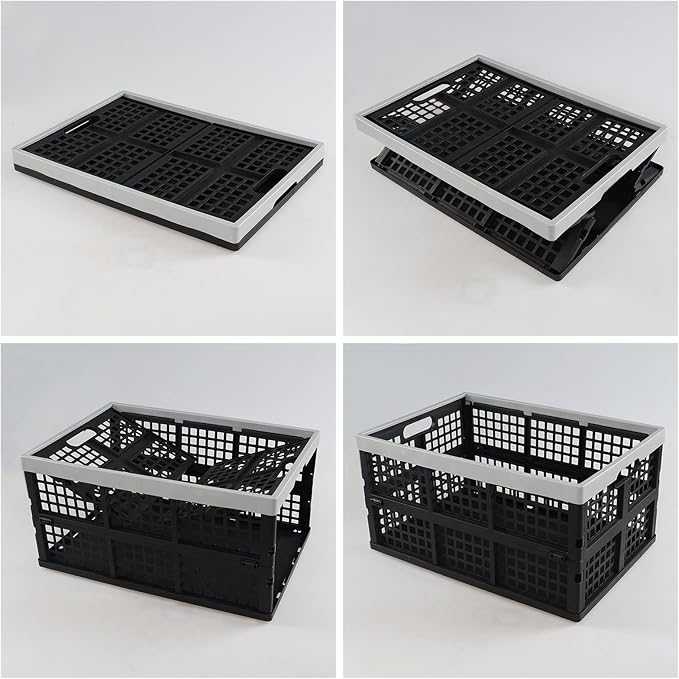 3-Pack 42 L Plastic Storage Collapsible Crate, Folding Plastic Stackable - Image 7