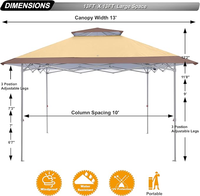 ABCCANOPY 13x13 Pop Up Canopy Base on 10x10 Canopy Frame - Image 2